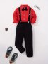 2pcs Boys Formal Gentlemen Outfit Dress Bowtie Shirt & Suspender Pants Set For Party