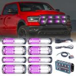 Pkinglake 8PCS Sync Feature Emergency Strobe Grille Lights LED Ultra Slim Surface Mount Flashing Hazard Warning Light Bar With C