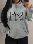 Heart Print Drawstring Hoodie Casual Long Sleeve Hooded Sweatshirt Women's Clothing