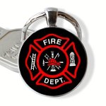Firefighter Logo Glass Keychain - Stylish Black & Red Perfect For Car Keys Bags & Backpacks - Ideal Gift For Birthdays Graduatio