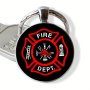 Firefighter Logo Glass Keychain - Stylish Black & Red Perfect For Car Keys Bags & Backpacks - Ideal Gift For Birthdays Graduations Christmas & More