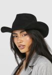Curved Edge Cowboy Fedora Hat - Black
