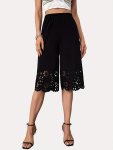 Hollow Out Knee Length Shorts Casual Solid Color Shorts For Summer & Spring Women's Clothing