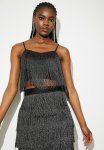 Fringe Crop Shell - Silver & Black