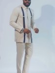 Men's Outfit Set Stripe Pattern Crew Neck Long Sleeve Robe And Drawstring Trousers 2 In 1 Set For Cultural Activities In African