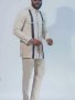 Men's Outfit Set Stripe Pattern Crew Neck Long Sleeve Robe And Drawstring Trousers 2 In 1 Set For Cultural Activities In African