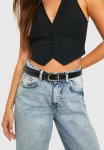Contrast Stitch Buckle Belt - Black