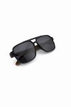 Polarized Sunglasses Matte Black Frame With Natural Wood Temples