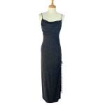 Black Y2K Glittery Spaghetti Strap Ruched Maxi Dress - M
