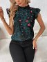 Leopard Print Ruffle Trim Blouse Elegant Mock Neck Blouse For Spring & Summer Women's Clothing