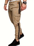 Men's Striped Track Pants With Multi Pockets Active Drawstring Joggers For Outdoor Activities Gift