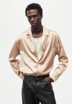 Regular Fit Satin Resort Shirt - Beige