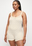 Cotton On Plus Rib Ruffle Boyleg Romper - Teddy Antique White