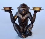 Monkey Holding 2 Tealight Holders 18X23CM