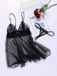 Thin Shoulder Strap Design Dress Semi-sheer Babydoll With Thong Women's Sexy Clothing
