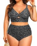 Plus Size Two Piece Swimsuits - Women High Waisted Bikini Tummy Control Bathing Suits Knot Twist Swimwear 2025 Black And White D