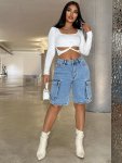 Street Style Trendy All-match Denim Shorts With Flap Pockets Women's Denim Jeans & Clothing
