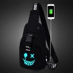 Night Sports Bag Oxford Cloth Men's Chest Bag With Trendy Luminous Pattern Campus Slant Shoulder Bag With Buckle Strap & USB Cha