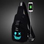 Night Sports Bag Oxford Cloth Men's Chest Bag With Trendy Luminous Pattern Campus Slant Shoulder Bag With Buckle Strap & USB Charging Port