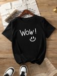 Letter Print T-Shirt Short Sleeve Crew Neck Casual Top For Summer & Spring Women's Clothing
