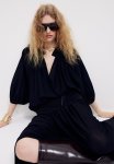 Balloon-sleeved Blouse - Black