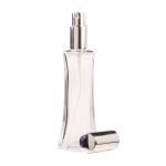50ML Clear Glass Square Base Curved Perfume Bottle With Silver Spray & Silver Cap 18 410