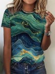 Allover Print Crew Neck T-Shirt Casual Short Sleeve Top For Spring & Summer Women's Clothing