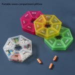 1PC The Portable Seven-cell Pill Box Color Transparent Pill Box Seven-day Pill Box Personal Pill Box Is Convenient To Carry And