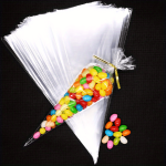 100PCS Transparent Candy Packing Bags Wedding Birthday Party Decoration Sweet Cellophane Candy Bag Cone Storage Packaging Bag