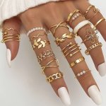 21PCS Chic Stacking Rings Trendy Leaf Flower Chain Design Mix And Match For Daily Outfits Party Accessories Gift For Your Fami