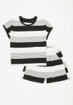PoP Candy Striped Tee And Short Set - Black And Ecru