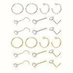 10PCS Hip Hop Punk Style Stainless Steel Nose Stud & Ring Set With Cubic Zirconia - Perfect For Casual Attire Or Parties