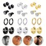 12PAIRS Titanium Steel Earring Set Dumbbell Zircon Stud Earrings For Men & Women