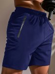 Men's Quick-drying Sporty Style Active Shorts With Zipper Pockets Casual Elastic Waist Shorts Men's Clothing For Summer Outdoor