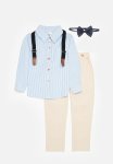 PoP Candy Suspender Pants Bow Tie & Shirt Set - Blue - Blue & Beige