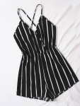 Striped Print Cami Romper Jumpsuit Casual V Neck Romper Jumpsuit For Summer Women's Clothing