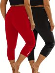 2-PACK Women's Capri Leggings Fashion Athletic Tight-fit Yoga Pants Sport Style High-waist With Button Accents Breathable Stretc