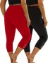 2-PACK Women's Capri Leggings Fashion Athletic Tight-fit Yoga Pants Sport Style High-waist With Button Accents Breathable Stretch Fabric Summer Activewear