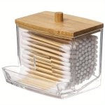 1PC Cotton Swab Pads Holder Cotton Buds Ball Dispenser Bathroom Container Apothecary Jar For Storage With Wooden Lid Plastic Sto