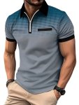 Men's Gradient Color Golf Shirt Casual Half Zipper Lapel Short Sleeve Shirt For Outdoor