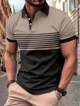 Plus Size Men's Striped Golf T-Shirt Casual Trendy Short Sleeve Tennis Tees