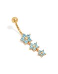Goldair Gold Plated Surgical Steel 3 Blue Cubic Zirconia Flowers Drop Belly Bar