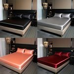 2 3PCS Satin Solid Color Fitted Sheet Set Soft Fitted Sheet Set Suitable For Bedrooms Guest Rooms Hotels 1 Fitted Sheet + 1 2 Pi