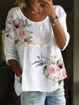 Plus Size Casual T-Shirt Women's Plus Floral Print Half Sleeve Round Neck T-Shirt