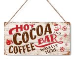 Vintage Red Hot Cocoa Coffee Bar Christmas Vibes Decorations Wood Sign Winter Decoration Wooden Signs Rustic Hanging Plaque Home