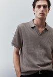 Regular Fit Rib-knit Polo Shirt - Greige