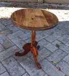 Round Travertine Top Solid Wood Side Table