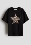 Oversized Print-motif T-Shirt - Black