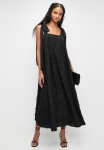 Textured Midi Swing Dress With Bows - Black