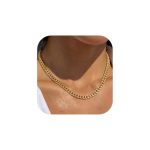 Findchic Gold Choker Necklace For Women Stainless Steel Minimalist Cuban Link Chain Necklace For Layering 16 Inch Curb Chain Hip